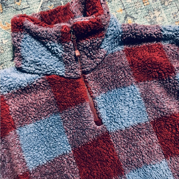 EDDIE BAUER Plaid Fleece Mock Neck Pullover, Size Medium - Picture 5 of 7